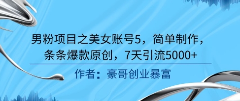 男粉项目之美女账号5，简单制作，条条爆款原创，7天引流5000+-一米多聚合推