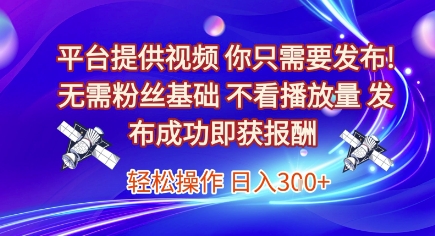 平台提供视频，你只需要发布， 无需粉丝基础，不看播放量，发布成功即获报酬，日入3张【揭秘】-一米多聚合推