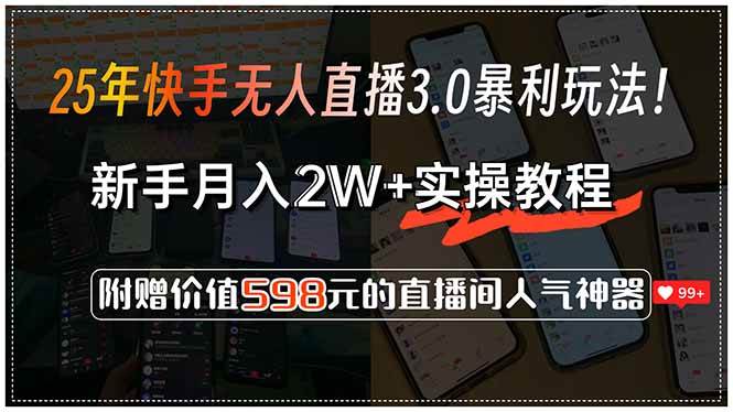 （15335期）25年快手无人直播3.0暴利玩法！，新手月入2W+实操教程，附赠价值598元…-一米多聚合推