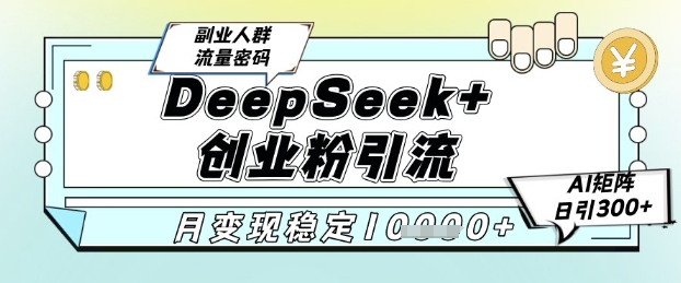DeepSeek+创业粉精准引流，全新分享课4.0玩法，AI矩阵日引300+，多种变现方式，稳定月入1W-一米多聚合推