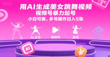 用AI生成美女跳舞视频，视频号暴力起号，小白可做，多号操作日入5张-一米多聚合推