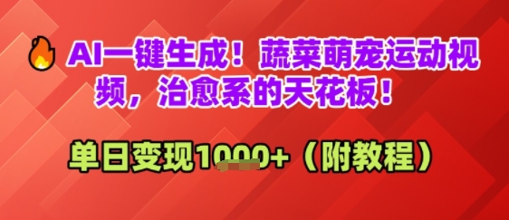 AI一键生成！蔬菜萌宠运动视频，治愈系的天花板！单日变现多张-一米多聚合推