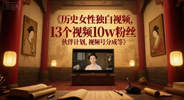 历史女性独白视频，13个视频10w粉丝，伙伴计划，视频号分成等-一米多聚合推