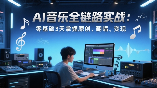 AI音乐全链路实战变现课：零基础3天掌握原创、翻唱、变现-一米多聚合推