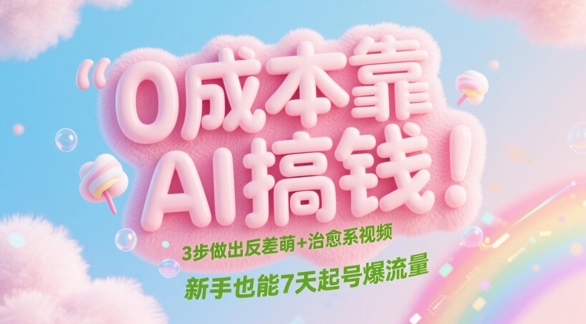 0成本靠AI搞钱！3步做出反差萌+治愈系视频，新手也能7天起号爆流量-一米多聚合推