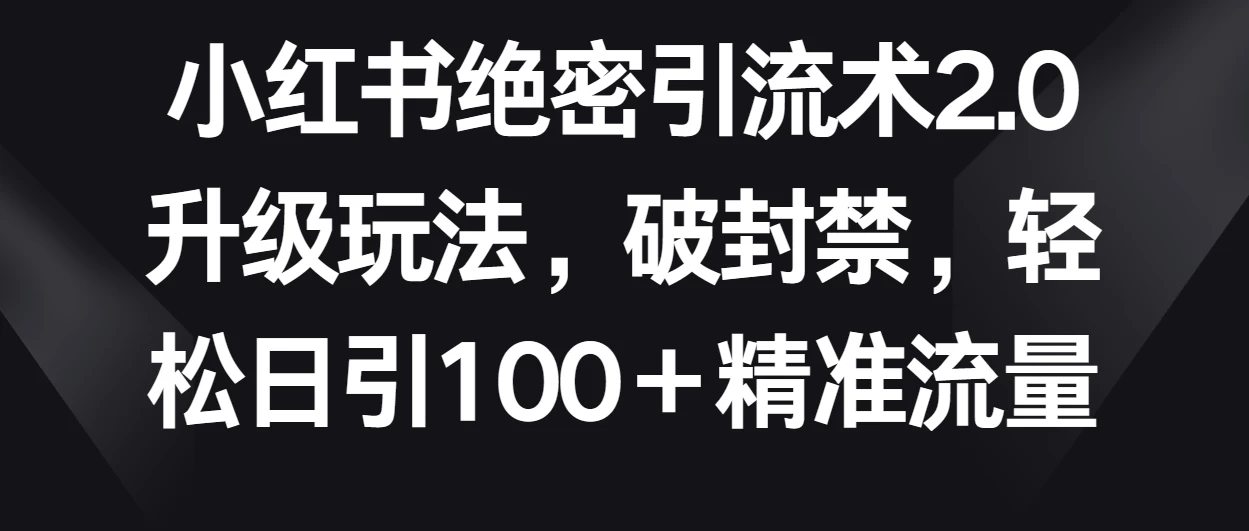 小红书绝密引流术2.0升级玩法，破封禁，轻松日引100＋精准流量-一米多聚合推