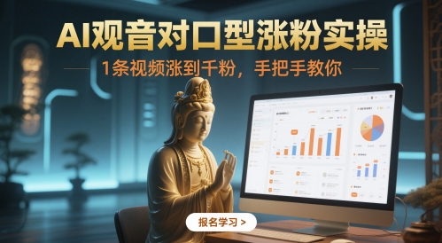 AI观音对口型涨粉实操，1条视频涨到千粉，手把手教你-一米多聚合推
