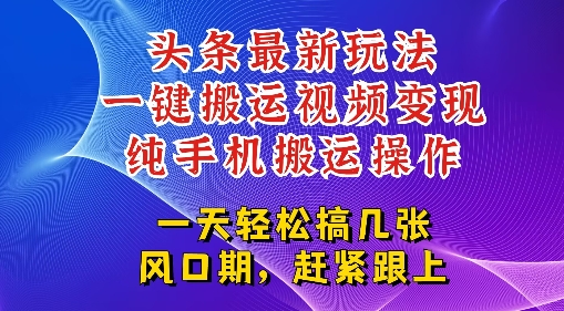 今日头条最新玩法，一键搬运视频也能轻松变现，随随便便就爆百W流量，新风口新玩法-一米多聚合推
