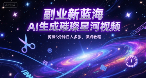副业新蓝海，AI生成璀璨星河视频，剪辑5分钟日入多张，保姆教程-一米多聚合推