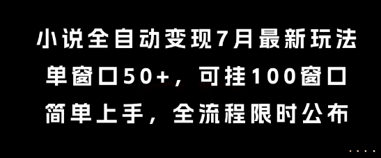 小说全自动变现7月玩法，单窗口50+，可挂100窗口，简单上手，全流程限时公布【揭秘】-一米多聚合推