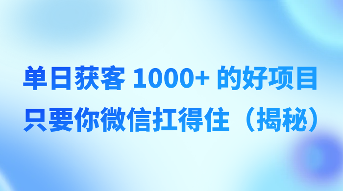 单日获客 1000+ 的好项目，只要你微信扛得住（揭秘）-一米多聚合推