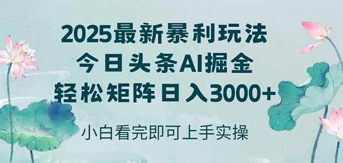 （14933期）今日头条2025年最新暴利玩法，思路简单，复制粘贴，轻松实现矩阵日入3000+-一米多聚合推