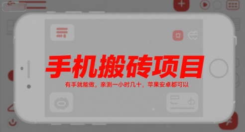 手机搬砖项目，有手就能做，亲测一小时几十，苹果安卓都可以-一米多聚合推