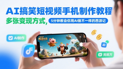 AI搞笑短视频手机制作教程，多张变现方式，5分钟教会你用AI做不一样的西游记-一米多聚合推
