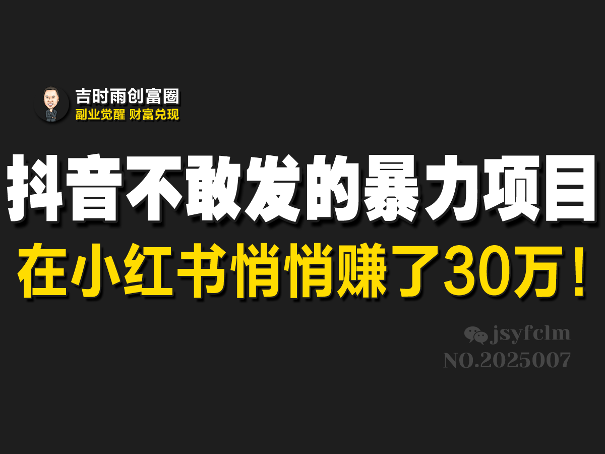 抖音不敢发的暴利项目，在小红书悄悄赚了30万！-一米多聚合推