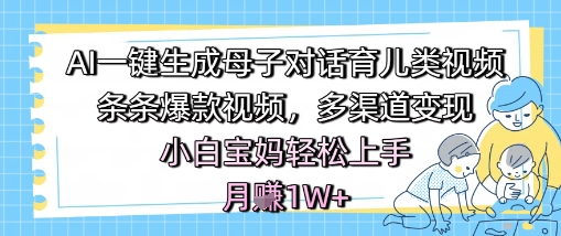 AI一键生成母子对话育儿类视频，条条爆款视频，多渠道变现，小白宝妈轻松上手，月入1W+-一米多聚合推