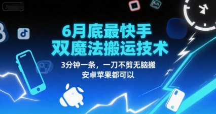 6月底最新快手双魔法搬运技术，3分钟一条，一刀不剪无脑搬，安卓苹果都可以-一米多聚合推