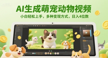AI生成萌宠动物视频，小白轻松上手，多种变现方式，日入4位数-一米多聚合推